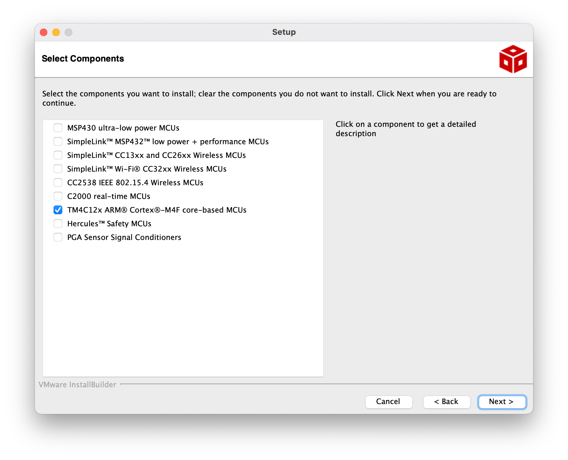 CCS Setup Select components, MacOS version