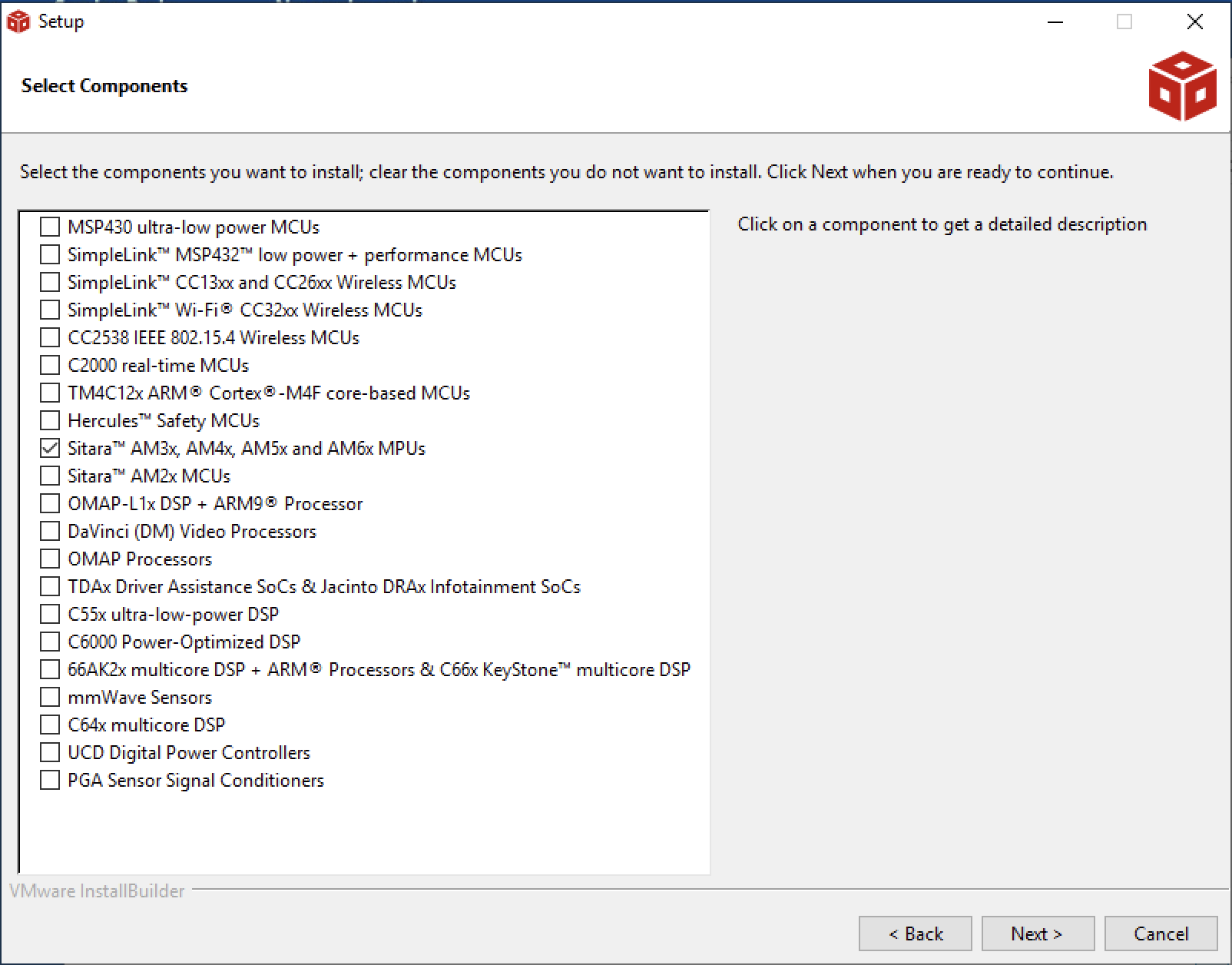 CCS Setup Select components, Windows/Linux version