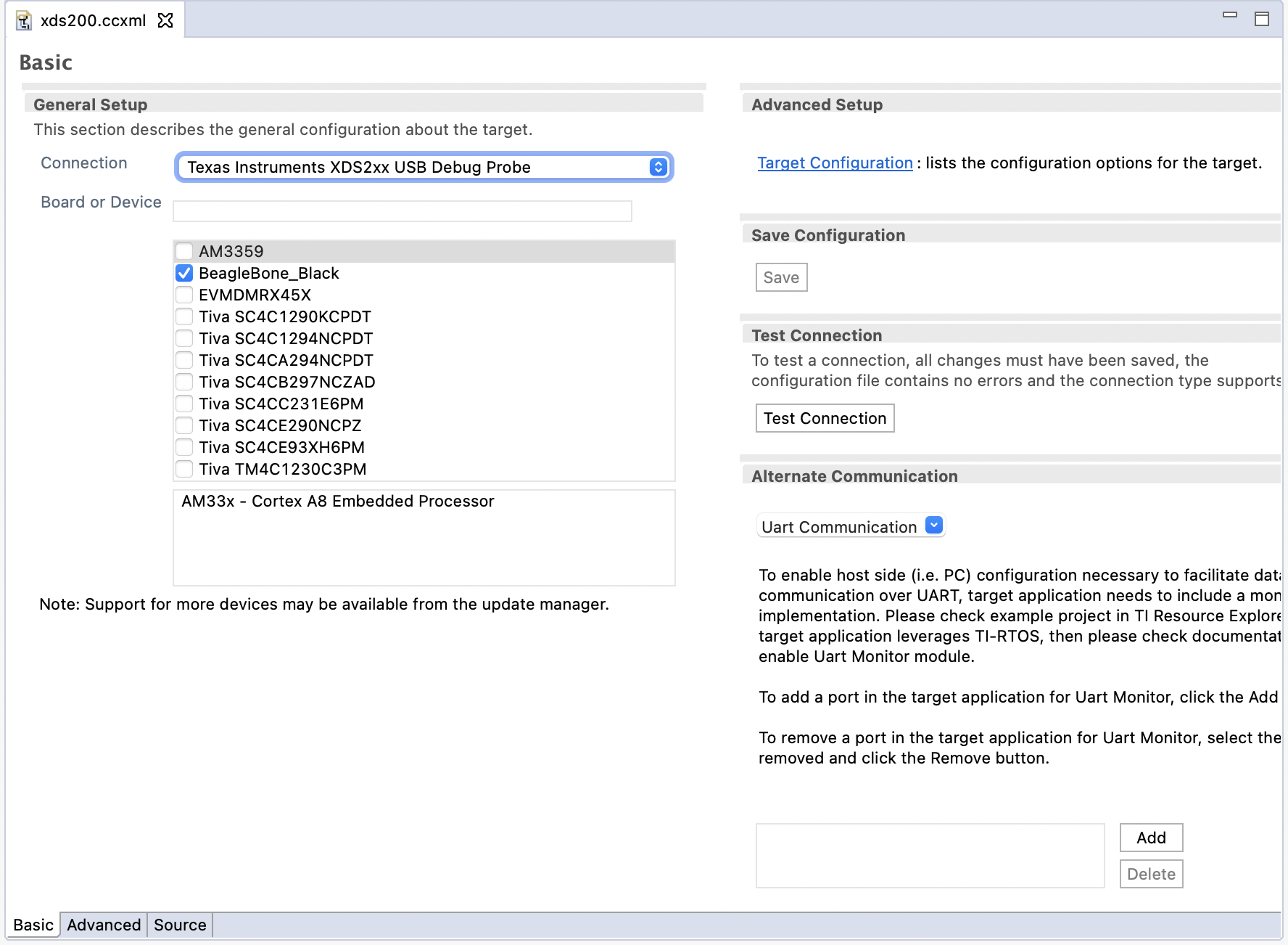CCS Target Configuration